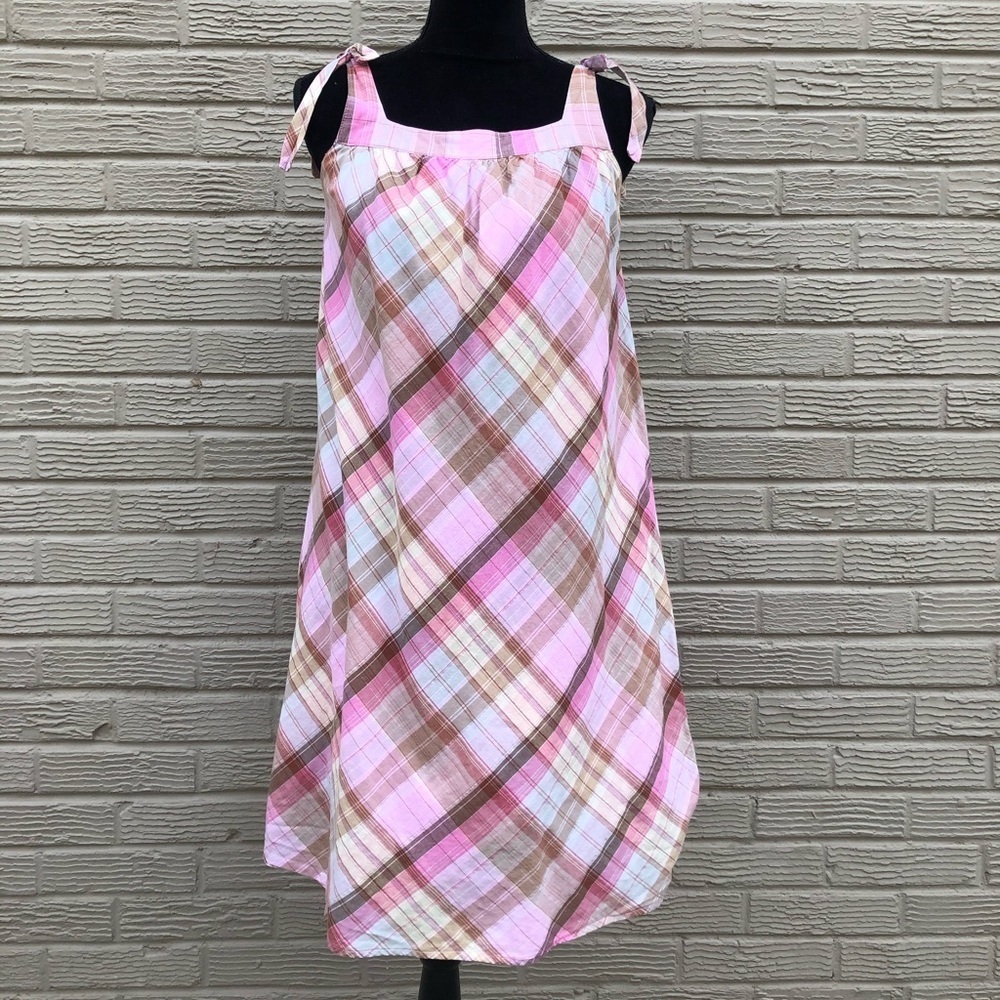 Mossimo Supply Co Purple & Pink Plaid Summer Dress Ties On Shoulders Size XL Jr